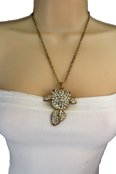 Gold Silver Metal Chains Fish Pendant Charm Rhinestones Long Necklace New Women Accessories