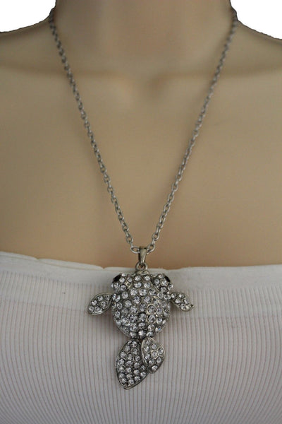 Gold Silver Metal Chains Fish Pendant Charm Rhinestones Long Necklace New Women Accessories