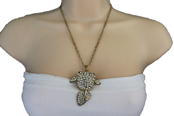 Gold Silver Metal Chains Fish Pendant Charm Rhinestones Long Necklace New Women Accessories