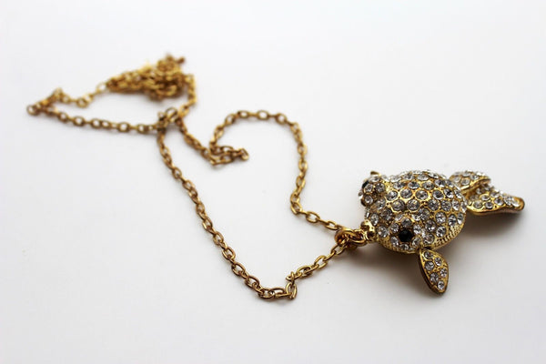 Gold Silver Metal Chains Fish Pendant Charm Rhinestones Long Necklace New Women Accessories