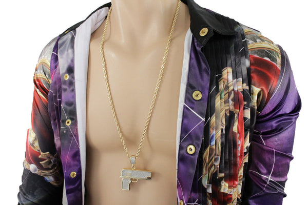 Gold Silver Metal Chains Hip Hop Necklace Iced Out Gun Pendant Pistol New Men Fashion Accessories