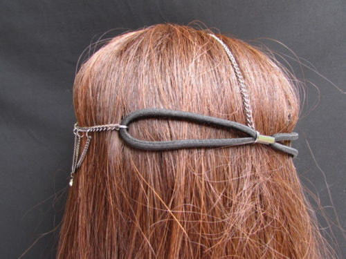 Gold Silver Metal Forehead Head Chain Rhinestones Multi Waves Women Fashion Hair Accessories