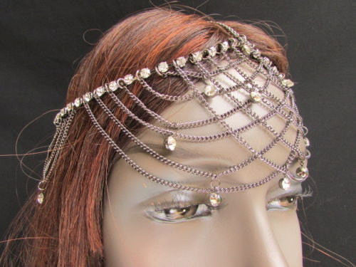 Gold Silver Metal Forehead Head Chain Rhinestones Multi Waves Hair alwaystyle4you