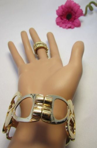 Gold Silver Metal Hand Chain Bracelet Cuff Slave Ring Multi Circles Shape Clear Rhinestones New Women Trendy Fashion Accessories