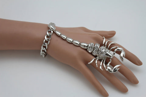 Brand New Sexy Women Silver Metal Scorpion Hand Chains Slave Bracelet Ring Fashion Jewelry Elastic Band