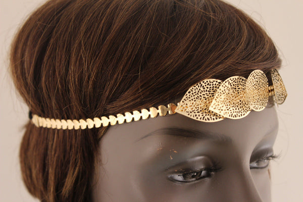 Gold Silver Metal Head Band Chain Big Leaves Lady New Women Jewelry Hair Headband Accessories