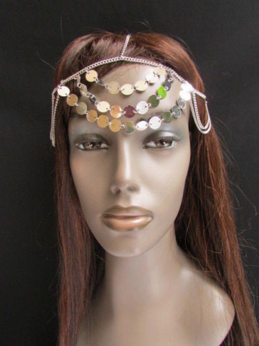 Gold Silver Metal Head Chain Multi Circlet Coin Bead Forehead New Women Hair Accessories