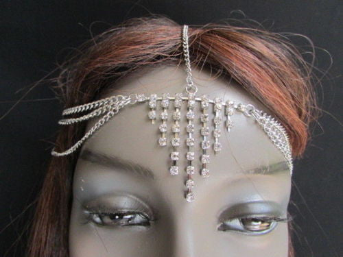 Gold Metal Head Chain Multi Rhinestones Side Triangle Geometric Shapes Fashion Hair Accessories