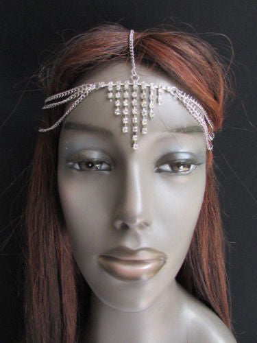 Gold Metal Head Chain Multi Rhinestones Side Triangle Geometric Shapes Fashion Hair Accessories