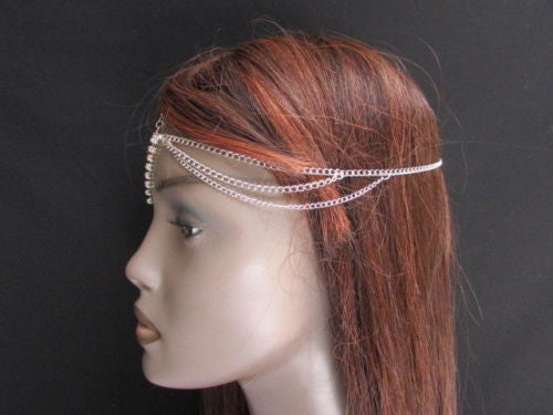Gold Metal Head Chain Multi Rhinestones Side Triangle Geometric Shapes Fashion Hair Accessories