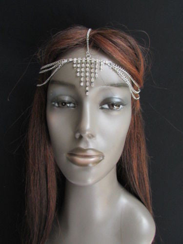 Gold Metal Head Chain Multi Rhinestones Side Triangle Geometric Shapes Fashion Hair Accessories