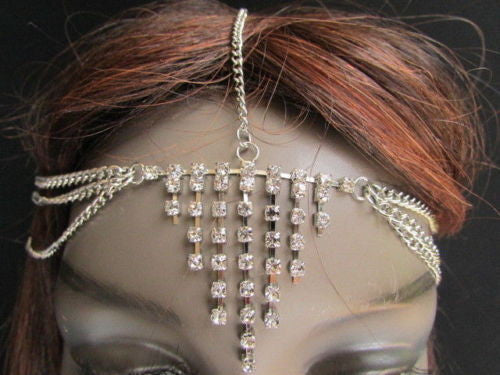 Gold Metal Head Chain Multi Rhinestones Side Triangle Geometric Shapes Fashion Hair Accessories