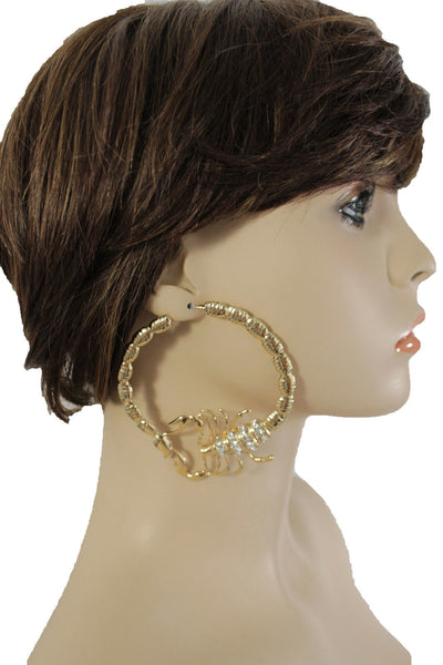 Gold Silver Metal Large Big Hoops Scorpion Hook Beads Rhiestones Earrings Set Women Fashion Accessories