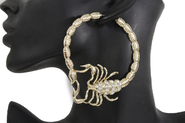 Gold Silver Metal Large Big Hoops Scorpion Hook Beads Rhiestones Earrings Set Women Fashion Accessories