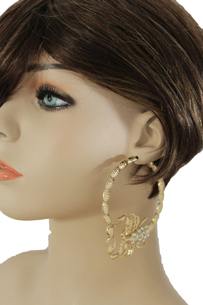 Gold Silver Metal Large Big Hoops Scorpion Hook Beads Rhiestones Earrings Set Women Fashion Accessories