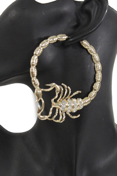 Gold Silver Metal Large Big Hoops Scorpion Hook Beads Rhiestones Earrings Set Women Fashion Accessories