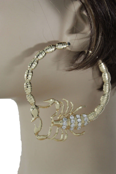 Gold Silver Metal Large Big Hoops Scorpion Hook Beads Rhiestones Earrings Set Women Fashion Accessories
