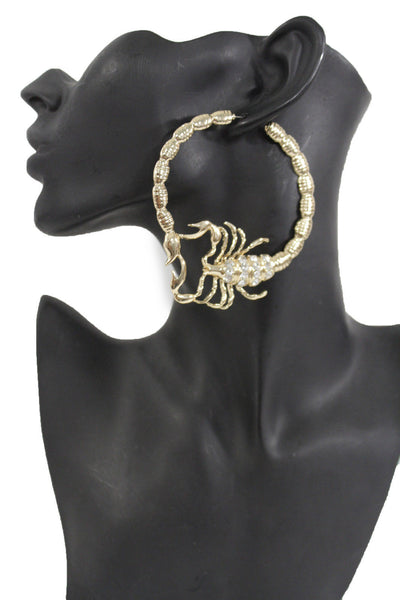 Gold Silver Metal Large Big Hoops Scorpion Hook Beads Rhiestones Earrings Set Women Fashion Accessories