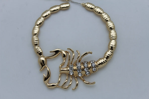 Gold Silver Metal Large Big Hoops Scorpion Hook Beads Rhiestones Earrings Set Women Fashion Accessories