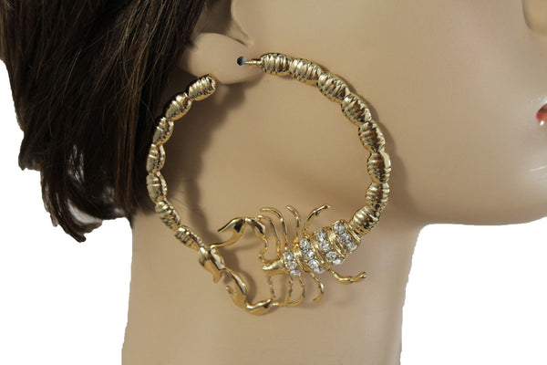 Gold Silver Metal Large Big Hoops Scorpion Hook Beads Rhiestones Earrings Set Women Fashion Accessories