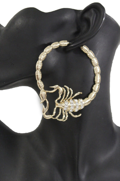 Gold Silver Metal Large Big Hoops Scorpion Hook Beads Rhiestones Earrings Set Women Fashion Accessories
