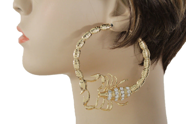Gold Silver Metal Large Big Hoops Scorpion Hook Beads Rhiestones Earrings Set Women Fashion Accessories