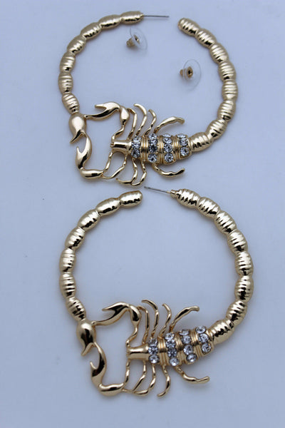 Gold Silver Metal Large Big Hoops Scorpion Hook Beads Rhiestones Earrings Set Women Fashion Accessories
