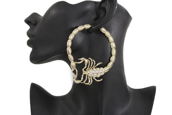 Gold Silver Metal Large Big Hoops Scorpion Hook Beads Rhiestones Earrings Set Women Fashion Accessories
