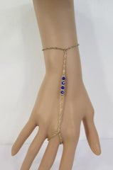 Women Gold Metal Hand Chain Bracelet Long Finger Nail Ring