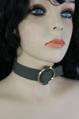 Black Brown Gray Green Red Faux Leather Gold Ring Choker Necklace Accessories