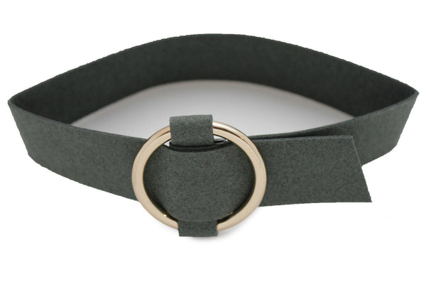 Olive Green Black Dark Red Brown Gray Leather Fabric Choker Necklace Ring Women Accessories