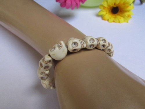White Skulls Elastic Cuff Bracelet Dia De Los Muertos Halloween Accesories Men Women - alwaystyle4you - 12