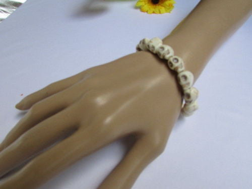 White Skulls Elastic Cuff Bracelet Dia De Los Muertos Halloween Accesories Men Women - alwaystyle4you - 13