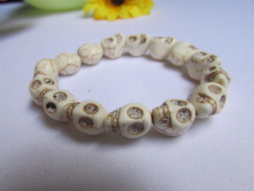 White Skulls Elastic Cuff Bracelet Dia De Los Muertos Halloween Accesories Men Women - alwaystyle4you - 2