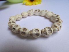 White Skulls Elastic Cuff Bracelet Dia De Los Muertos Halloween Accesories Men Women - alwaystyle4you - 2