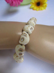 White Skulls Elastic Cuff Bracelet Dia De Los Muertos Halloween Accesories Men Women - alwaystyle4you - 1