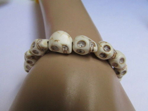 White Skulls Elastic Cuff Bracelet Dia De Los Muertos Halloween Accesories Men Women - alwaystyle4you - 3