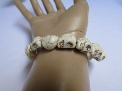 White Skulls Elastic Cuff Bracelet Dia De Los Muertos Halloween Accesories Men Women - alwaystyle4you - 5