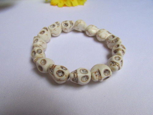 White Skulls Elastic Cuff Bracelet Dia De Los Muertos Halloween Accesories Men Women - alwaystyle4you - 6