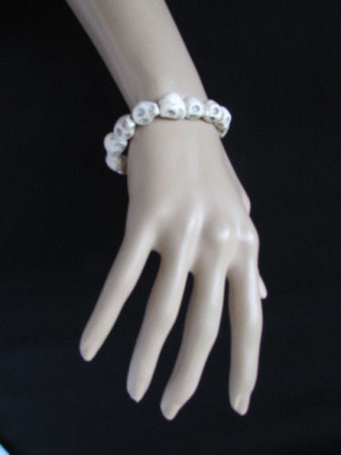 White Skulls Elastic Cuff Bracelet Dia De Los Muertos Halloween Accesories Men Women - alwaystyle4you - 7