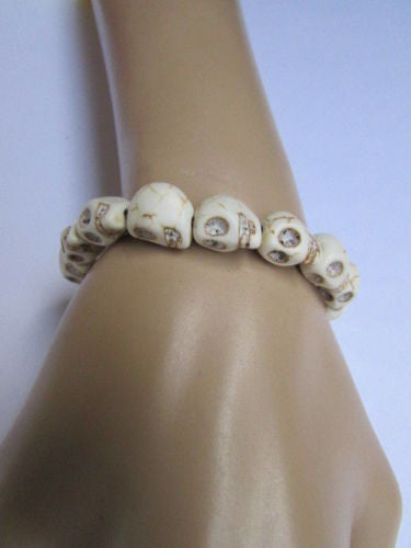 White Skulls Elastic Cuff Bracelet Dia De Los Muertos Halloween Accesories Men Women - alwaystyle4you - 8