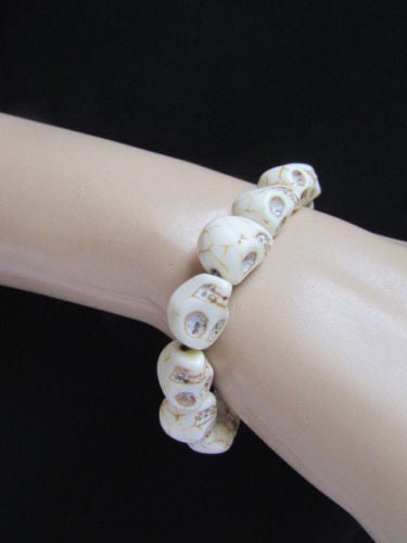White Skulls Elastic Cuff Bracelet Dia De Los Muertos Halloween Accesories Men Women - alwaystyle4you - 9