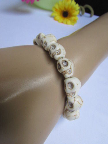White Skulls Elastic Cuff Bracelet Dia De Los Muertos Halloween Accesories Men Women - alwaystyle4you - 10