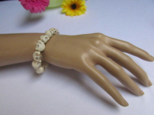 White Skulls Elastic Cuff Bracelet Dia De Los Muertos Halloween Accesories Men Women - alwaystyle4you - 11