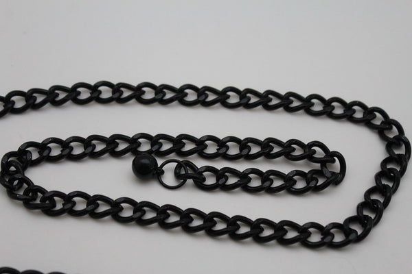 Silver Gold Black Women Belt Thick Metal Chunky Chain Link Side Wave Detail Fashion Accessories XS-XL