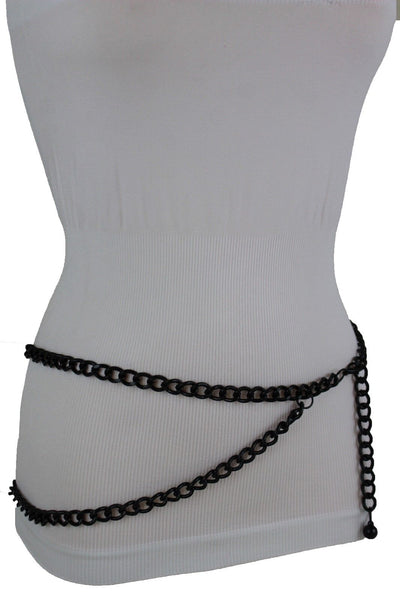 Silver Gold Black Women Belt Thick Metal Chunky Chain Link Side Wave Detail Fashion Accessories XS-XL