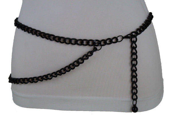 Silver Gold Black Women Belt Thick Metal Chunky Chain Link Side Wave Detail Fashion Accessories XS-XL