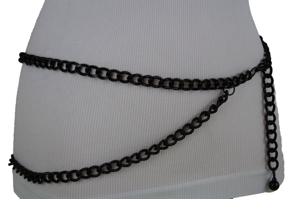 Silver Gold Black Women Belt Thick Metal Chunky Chain Link Side Wave Detail Fashion Accessories XS-XL