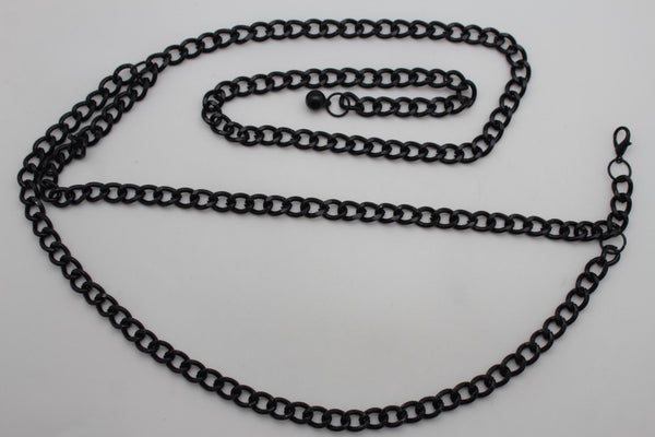 Silver Gold Black Women Belt Thick Metal Chunky Chain Link Side Wave Detail Fashion Accessories XS-XL