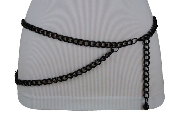Silver Gold Black Women Belt Thick Metal Chunky Chain Link Side Wave Detail Fashion Accessories XS-XL